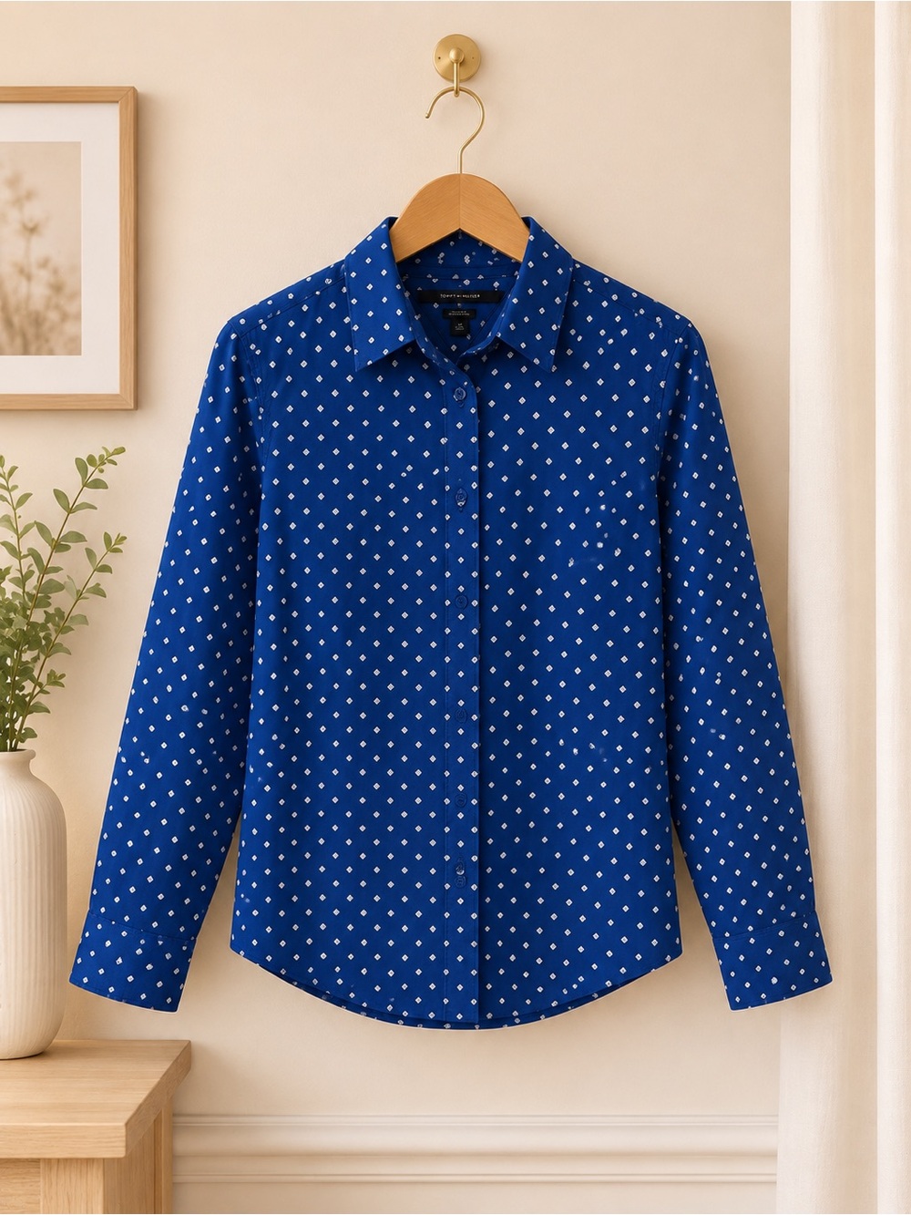 Tommy Hilfiger Royal Blue Diamond Print Button-Down Shirt - Picture 1 of 1